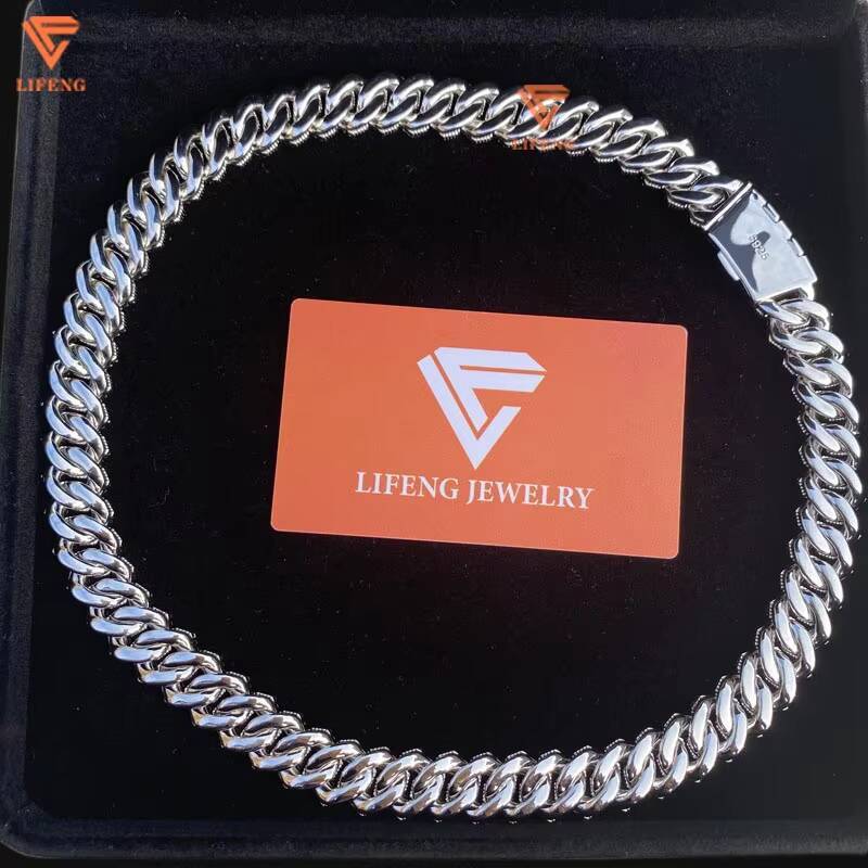 Lifeng Jewelrys 14MM Cuban Link Chains Iced Out Hip Hop Moissanite Necklace 925 Silver Diamond Main Stone White Gold Parties