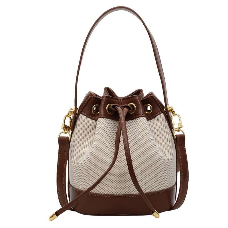 2025 Summer Fashion Women's Niche High End Color Block Bucket Bag Retro Textured Single Shoulder Crossbody Handheld Bag