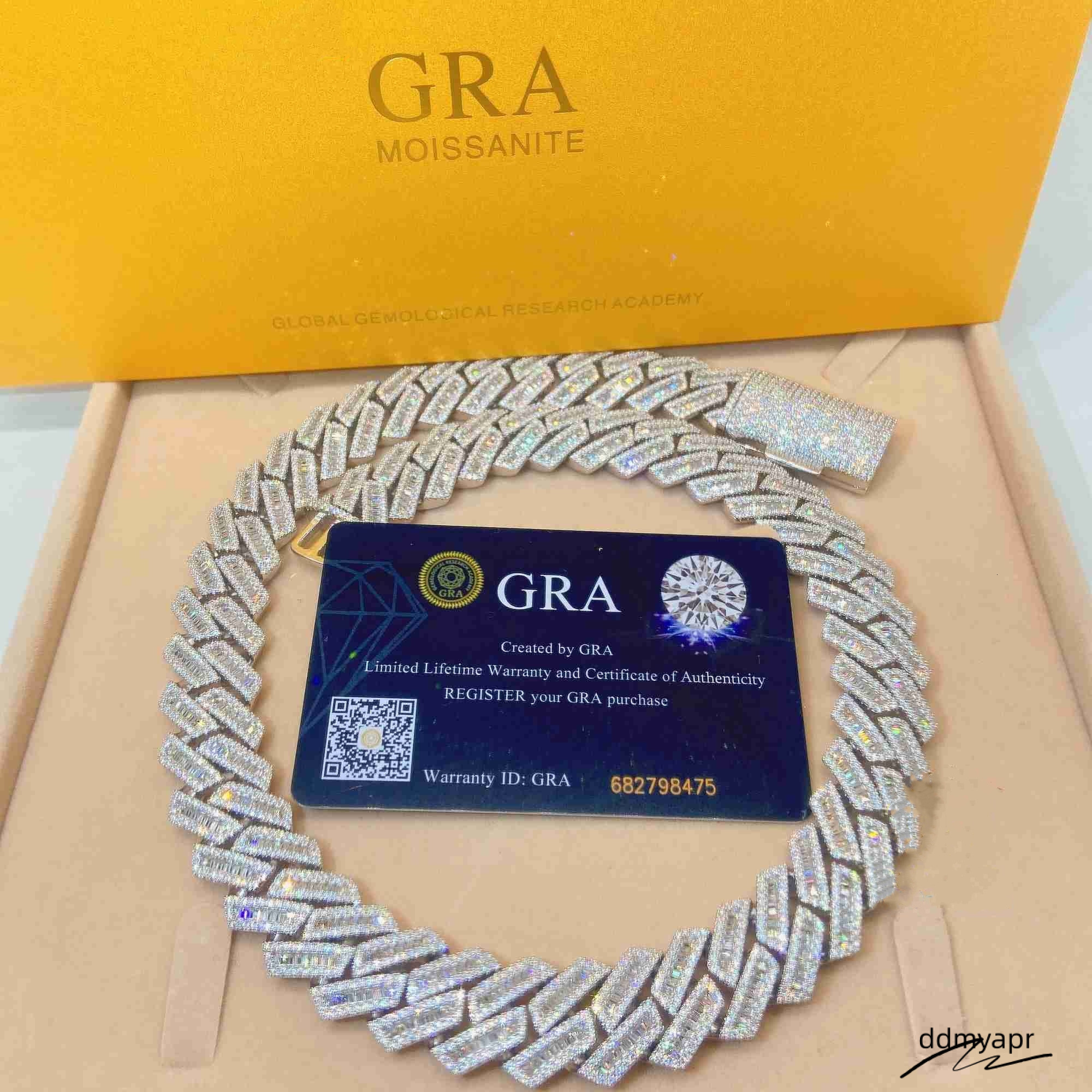 Moissanite Iced Out Cuban K Chain Ddmyday Hip Hop Fine Jewelry Baguette Dia Men Necklace Sterg Sier Fully Vvs Moissanite Designer Jewelry Ddmyday