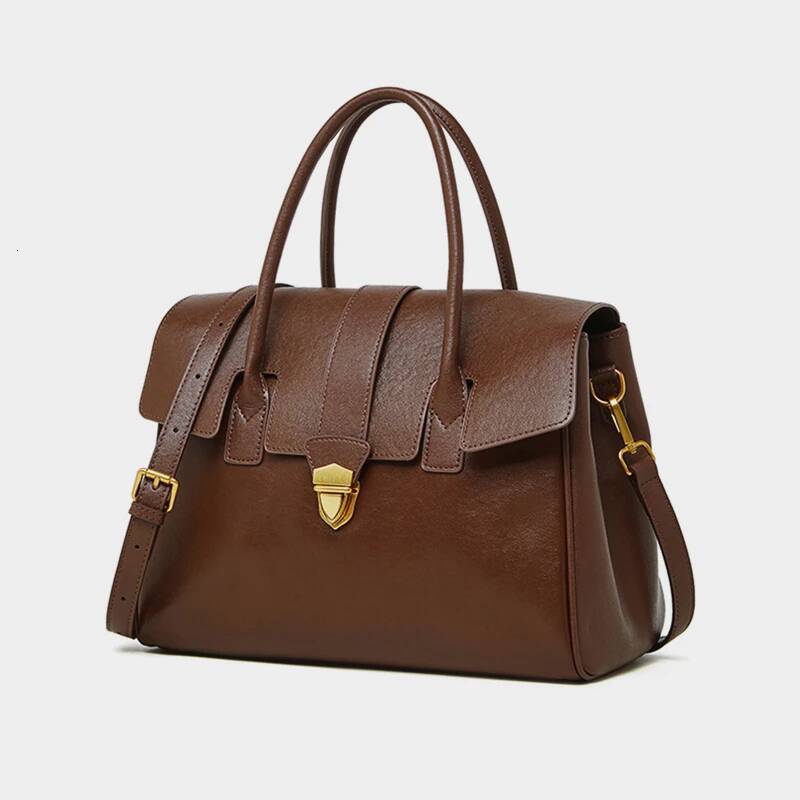 Hifashion Cowhide Genuine Leather Large Tote Handbags For Women 2025 Designer Top Handle Briefcase Satchel Shoulder Bags
