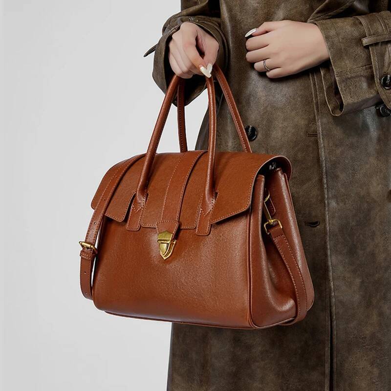 Hifashion Cowhide Genuine Leather Large Tote Handbags For Women 2025 Designer Top Handle Briefcase Satchel Shoulder Bags