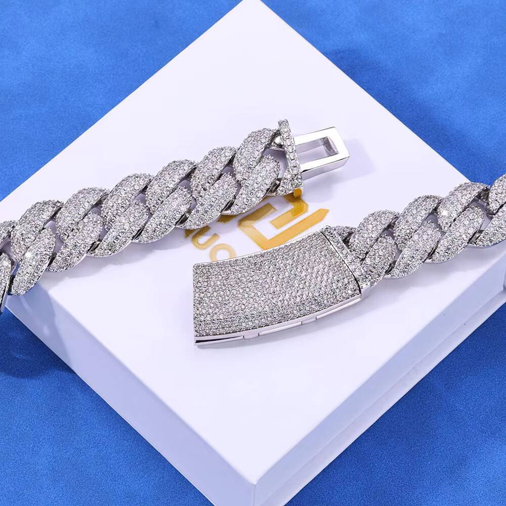 Men S925 Silver Moissanite Bracelet Hip Hop Three Row Full Diamond Bubble Cuban Gift