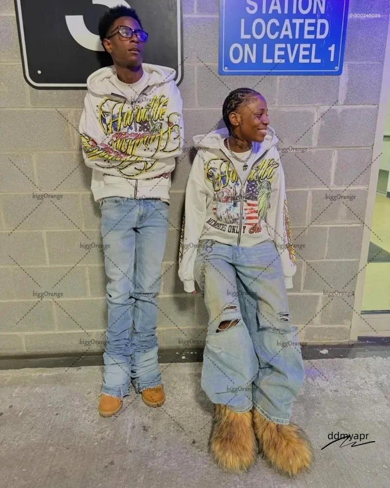 Ddmyday Men's Hoodies American Retro Letter Casual Loose Zipper Hoodie Men Street Hip-Hop Fashion Haruku Oversized Sweatshirt Women Ddmyday