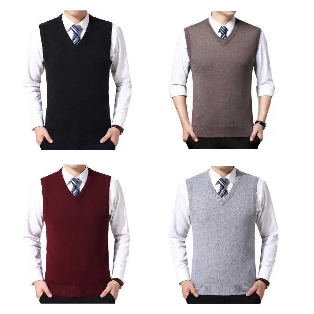 New Autumn Fashion Solid Pullover Sweater V Neck Knit Vest Men Trendy Sleeveless Casual Top Men Clothing Business Style SweaterXJ250904
