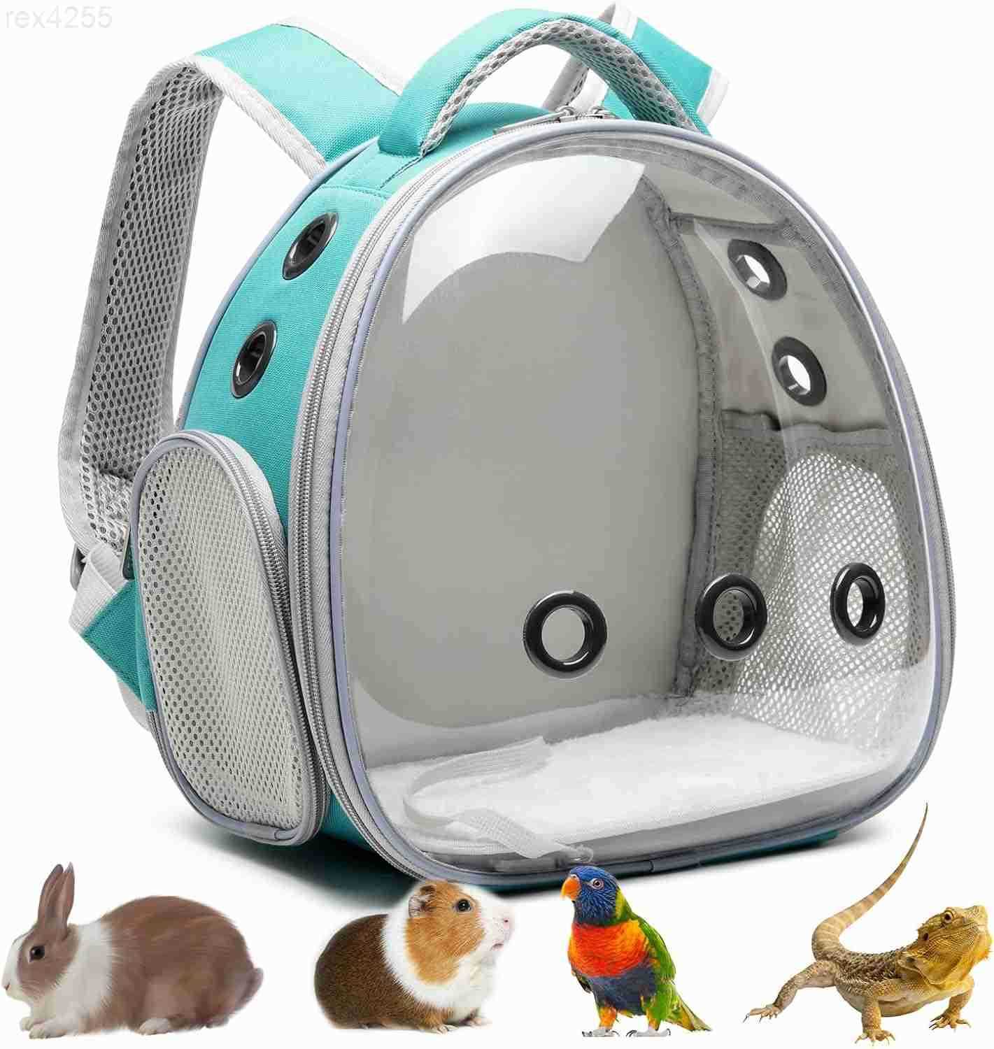 Travel pet Backpack Carrier Hamster Bag Guinea Pig Bird Small Dog cat Turtle Carrier Rabbit Cage Squirrel Bearded Dragon Breathable Hangbag GreenW2509