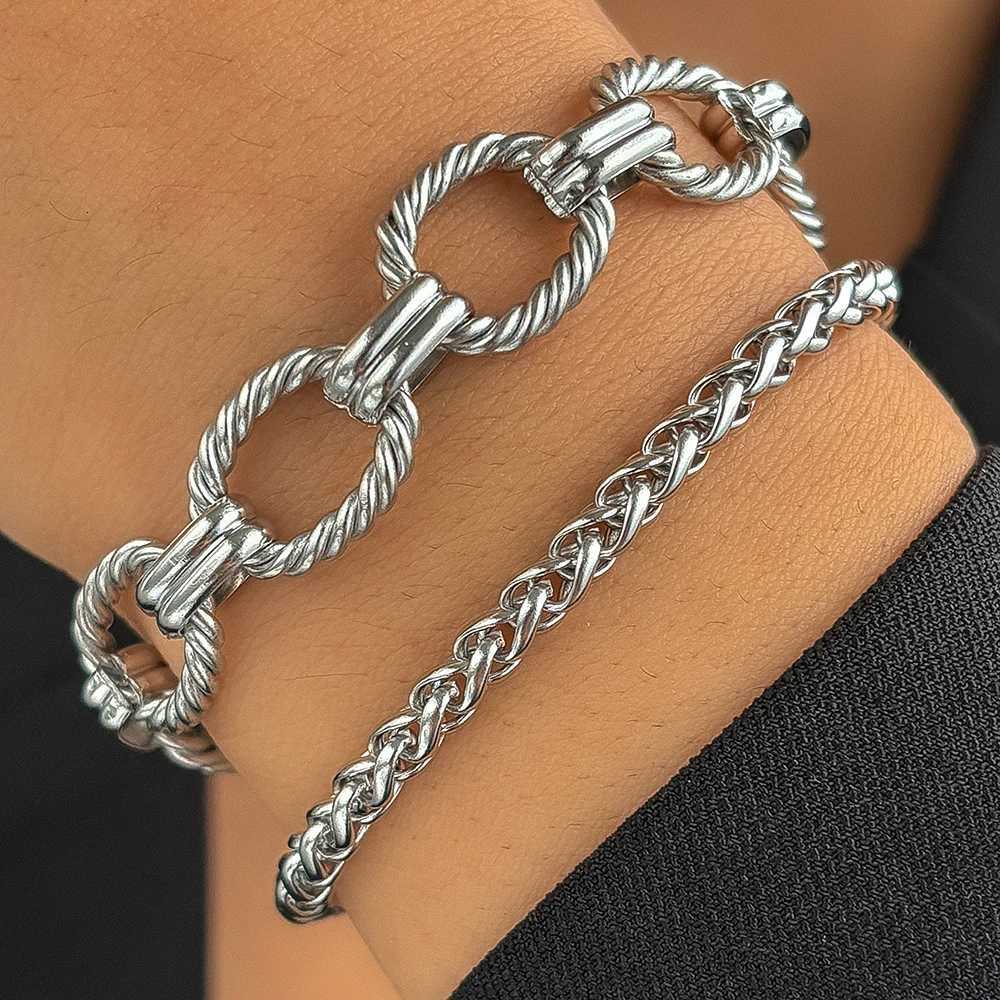 Stainless Steel Bracelet Set Minimalist New Popar Chain Atmospheric Bracelet For Women Jewelry Nonfading Highquality Gifts Y250904