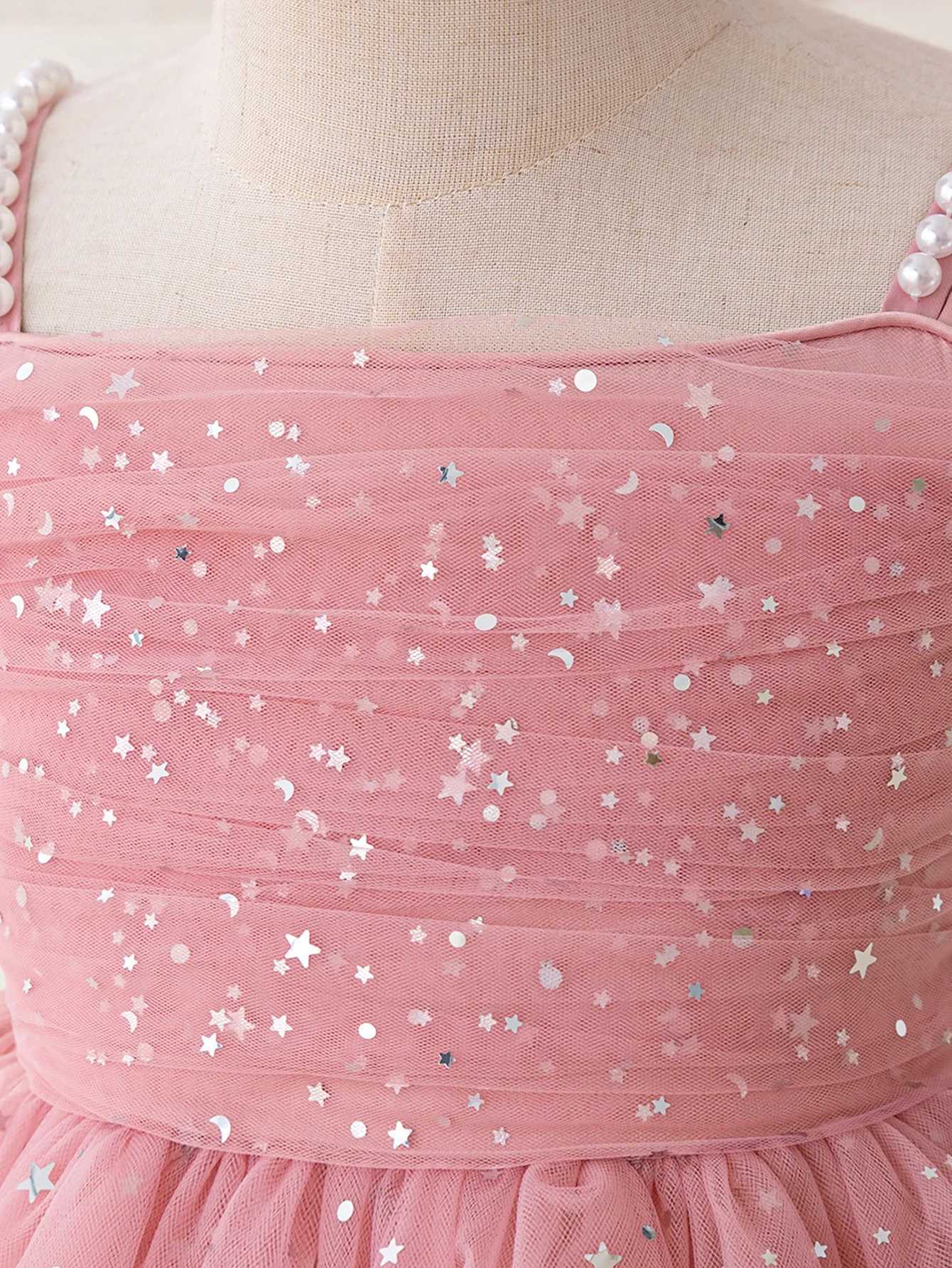 Elegant Shining Sequin Party Girl Dress Fashion Tulle Princess Birthday Prom Dresses for Kids Wedding Bridesmaid Evening Costume Z250904