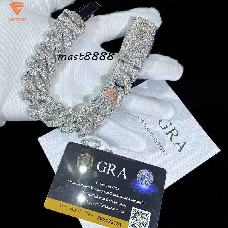 20mm Moissanite Cuban Chain Bracelet Iced Out Chain Hip Hop Jewelry Moissanite S925 Silver Cuban Link Chain Bracelets With GRA