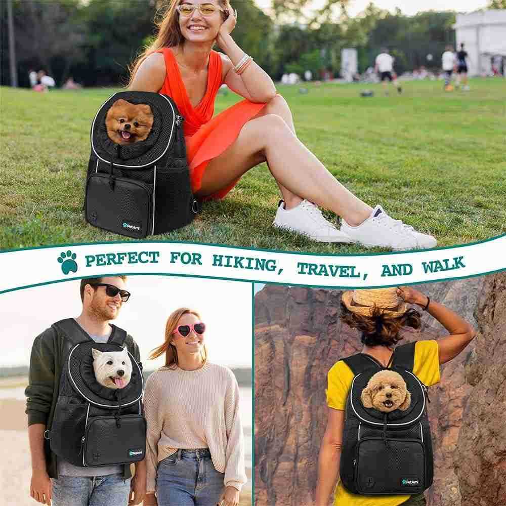 Dog Cat Chest Carrier Backpack Ventilated for Hiking Camping Travel Max 10 lbs BlackW250904