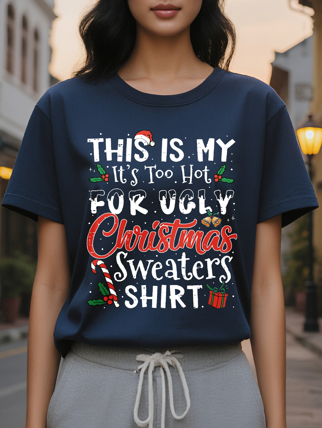 Christmas Tee Print Crew Neck T-shirt Casual Short Sleeve Top for Women Spring Summer Clothing