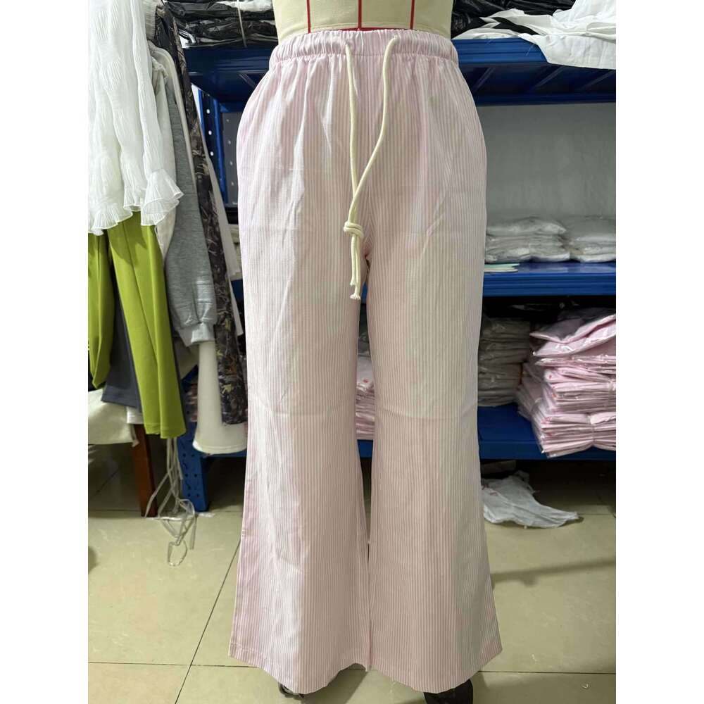 2025 New Summer Striped Straight-Leg Pants Casual Versatile Tie Fashion Loose Wide-Leg Women
