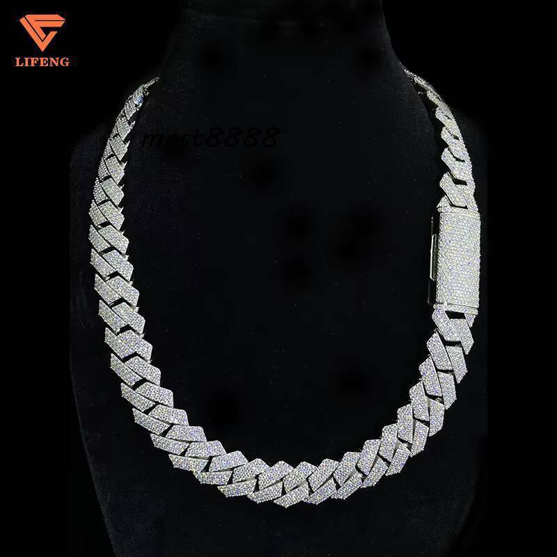 Hip Hop 15mm Moissanite Cuban Chain S925 Sterling Silver Custom Iced Out Moissanite Cuban Link Chain