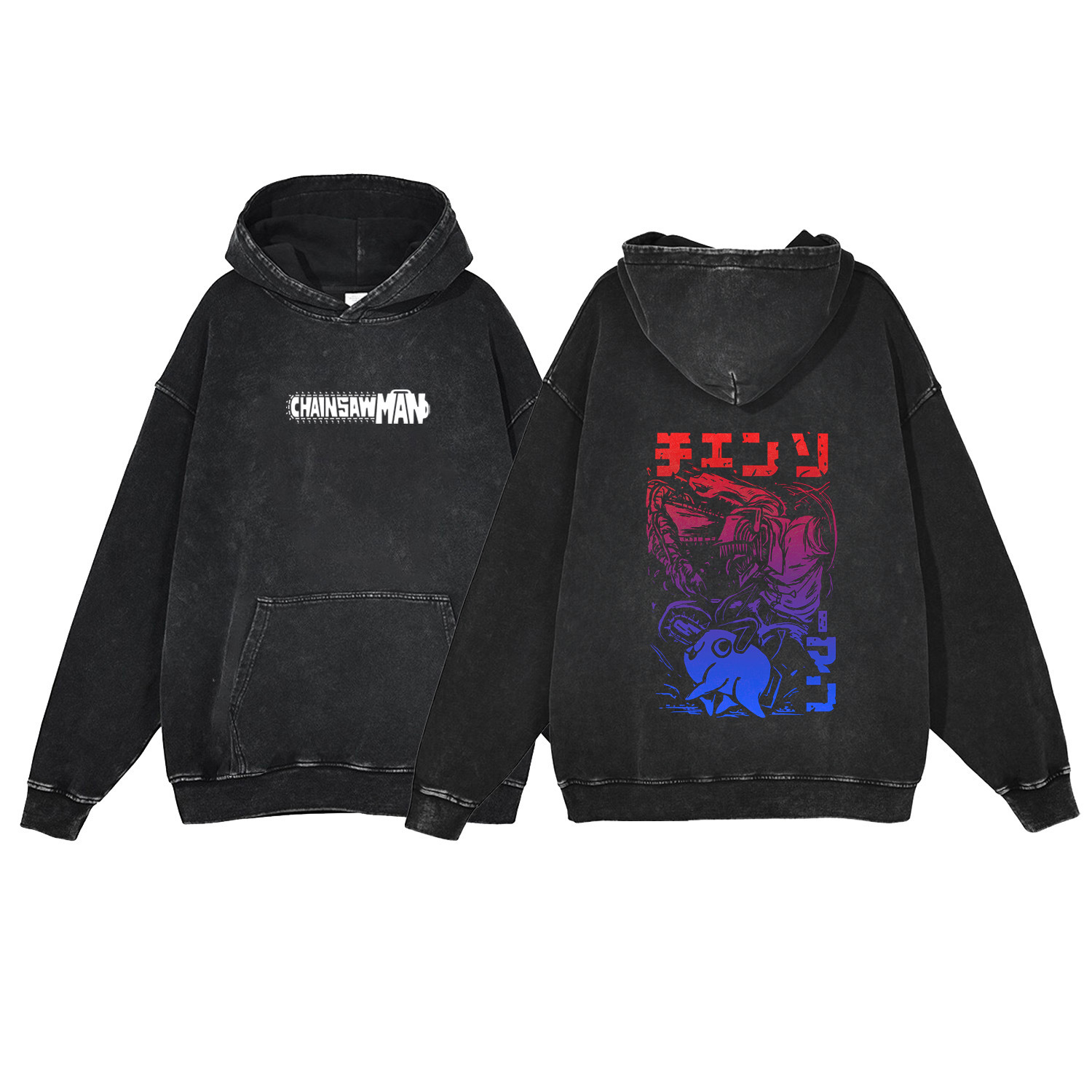Chainsaw Man Hoodie Anime Streetwear 440g Heavyweight Washed Vintage Cotton Pullover Sweatshirt - VT1555