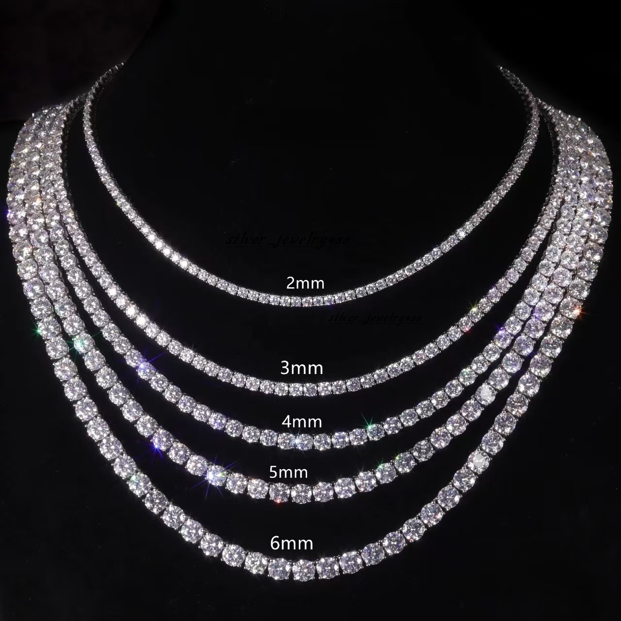 3mm 4mm 5mm 6mm D Color VVS Moissanite 925 Sterling Silver Tennis Bracelet Necklace Chain Moissanite Tennis Chain