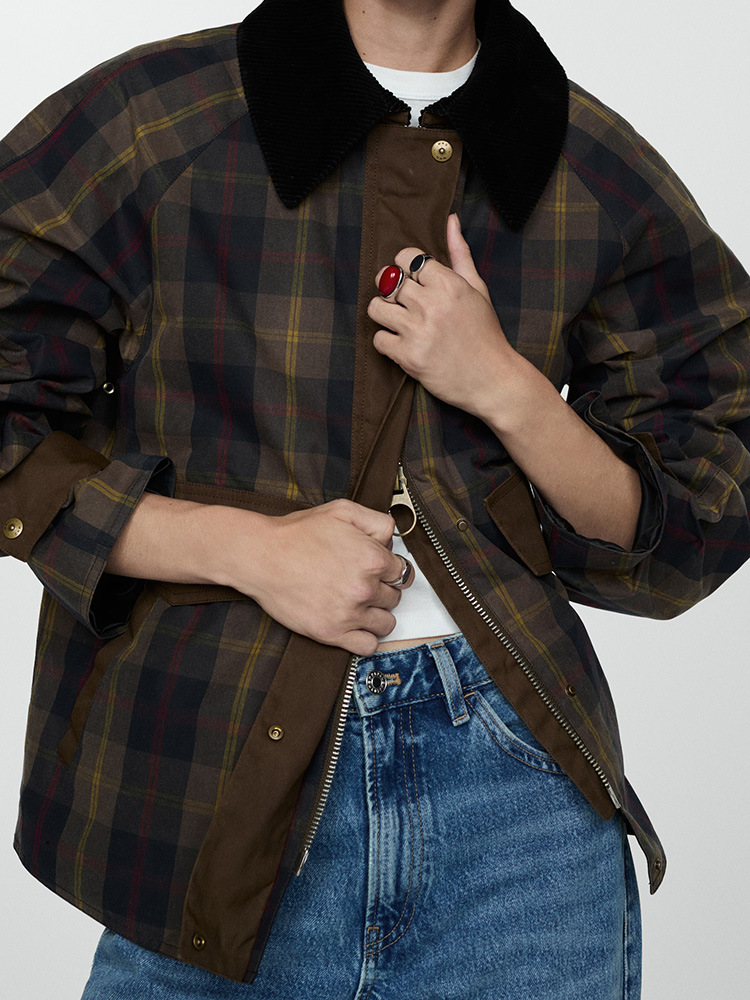 Women's Wear Casual Plaid Patchwork Women Jacket Full Sleeve Zipper Pocket Female Coat Autumn Lapel Single Breasted Lady Streetwear