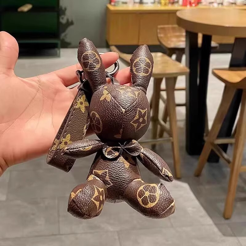 Presbyopia French Fighting Dog Keychain Checkerboard Pendant Car Keychain Leather Dog Pendant