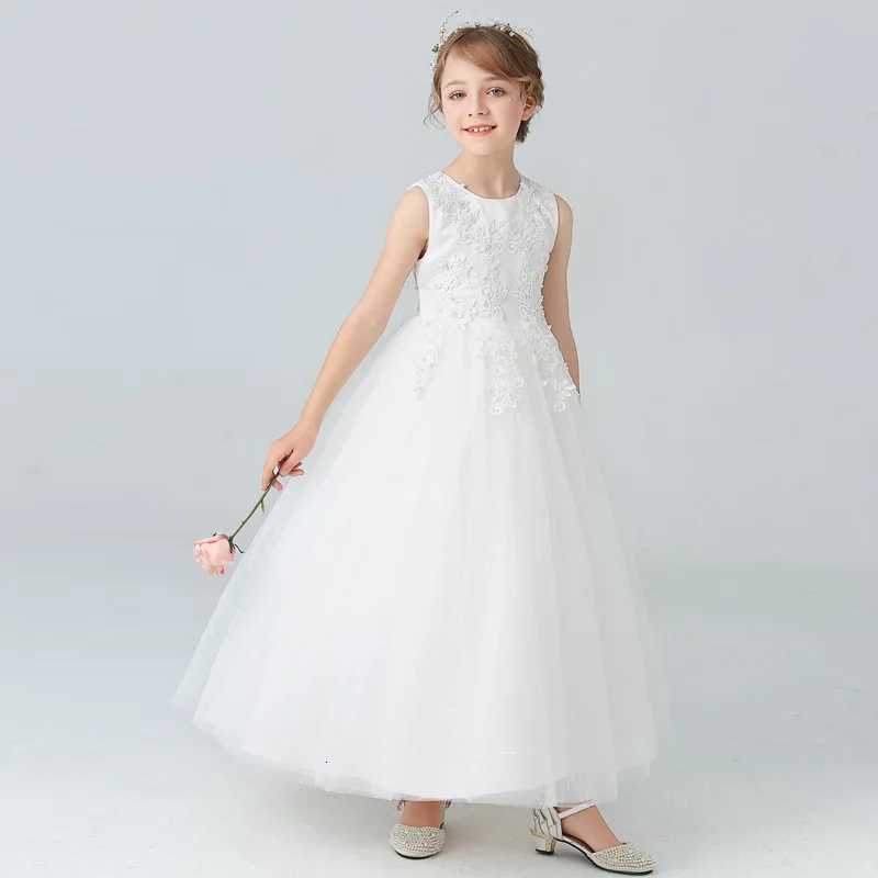 BX683 CHIldrens Long Wedding Dress Fluffy Mesh Princess 3-15 Year Old Clothing Girls Performance Ball Gown Z250904