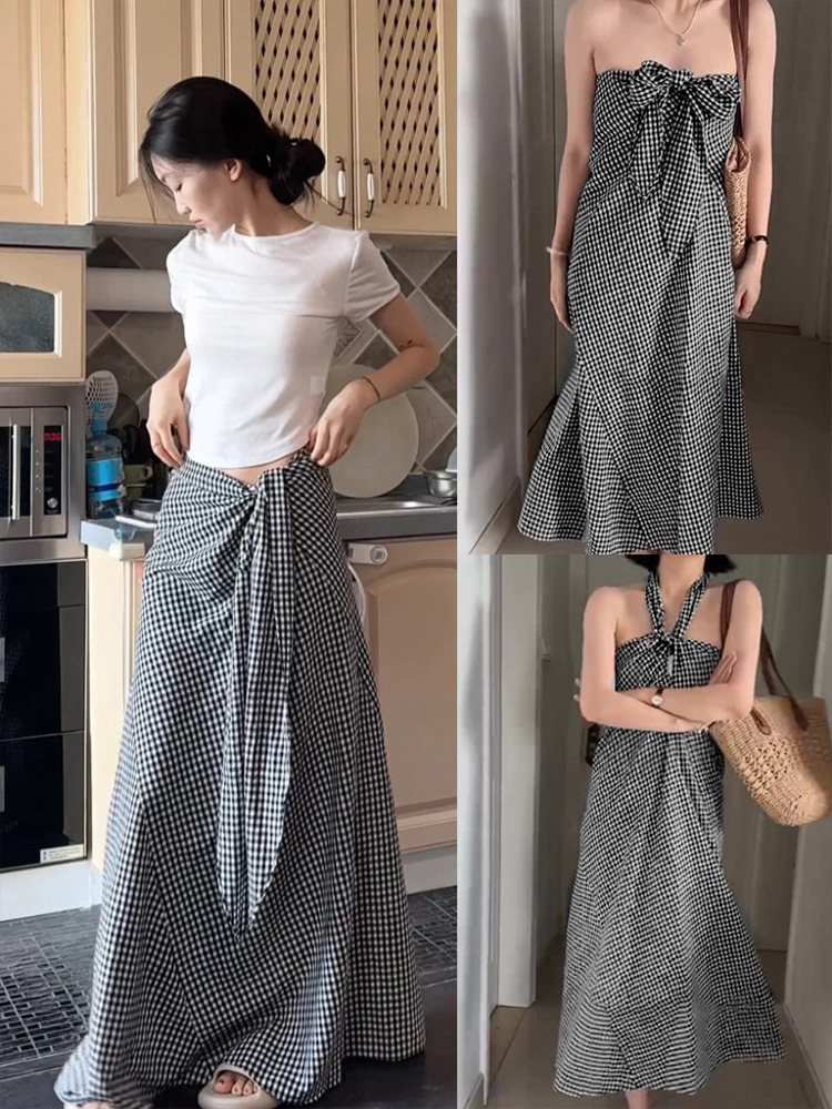 LV122 New Style Royal Sister Plaid Midi Skirt