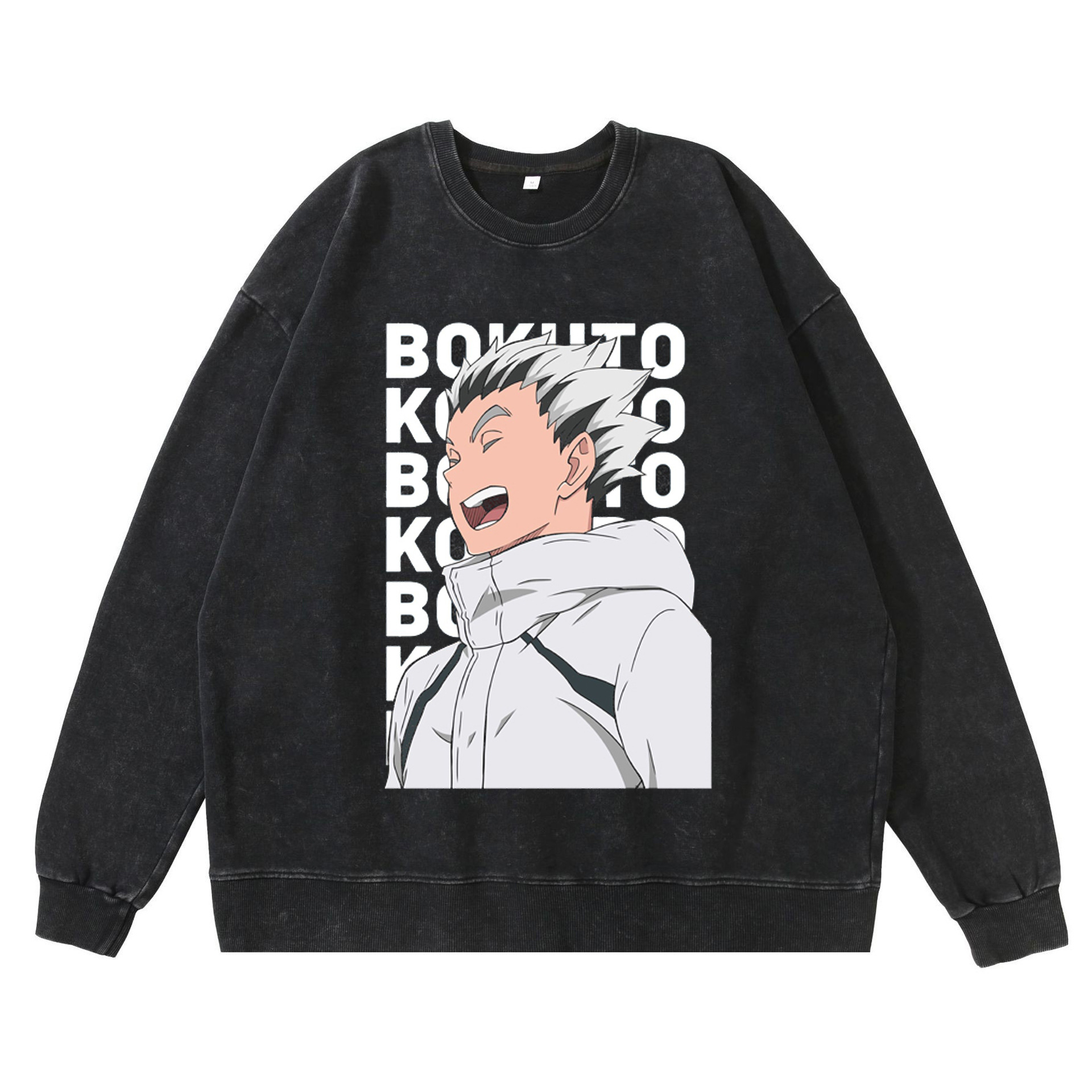 Haikyu!! Streetwear Collection: Washed Out Retro Hoodie with Cartoon Anime Design - TT8085