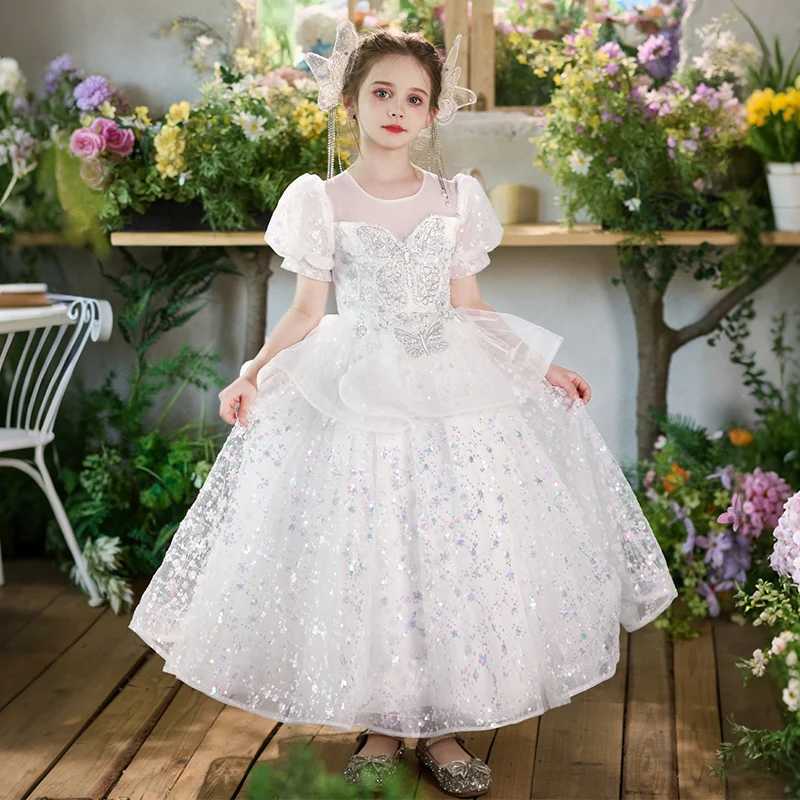 Children Girls Sweet Princess Dress High-End Host Party Piano Performance Light Luxury Performance Fluffy Mesh Girl Long Dress Z250904
