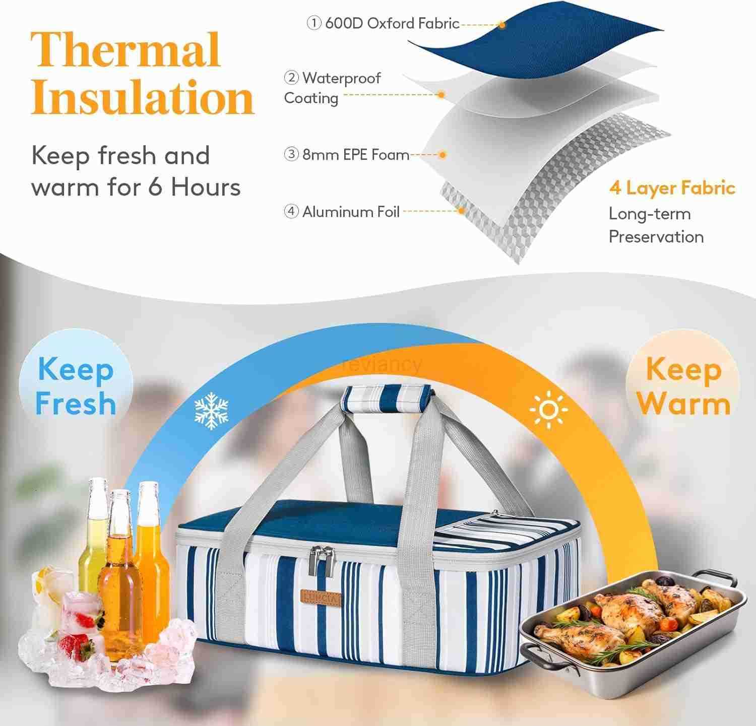 Insulated Casserole Carrier for Hot or Cold Food Lasagna Lugger Tote for Potluck PartiesPicnicCookouts Fits 9x13 Baking Dish GreyW250904