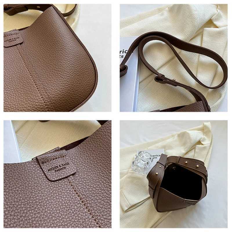Soft Leather Bag For Women 2024 New Fashionable Commuting Shoulder Crossbody Bag Large Capacity Casual Bucket Bag Z250903