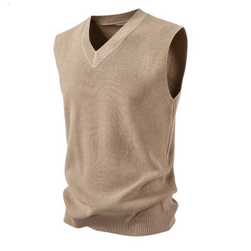 Spring Autumn Mens VNeck Knitted Vests Solid Color Sleeveless Pullovers Men Smart Casual Knit Sweater Vest Slim Fit WaistcoatXJ250904