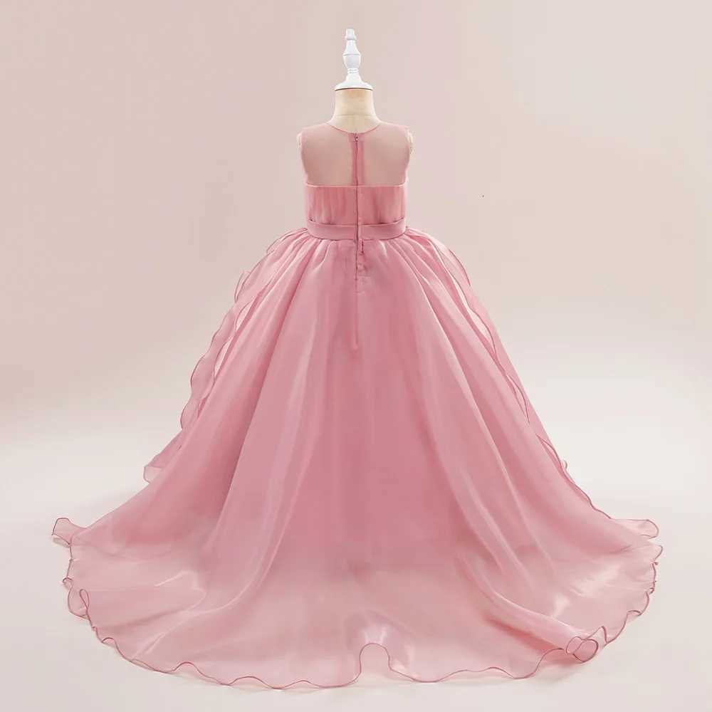 Flower Girls Bridesmaid Dresses For Wedding Party Gown Elegant Kids Trailing White Princess Dress Long Formal Evening Dresses Z250904