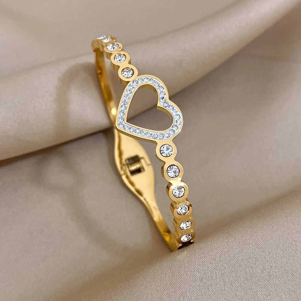 Mahing Bracelet Femme Luxe Rhinestone Stainless Steel Bangle 18K Gold Plated Couple Charm Bracelets Jewelry Gift Y250904