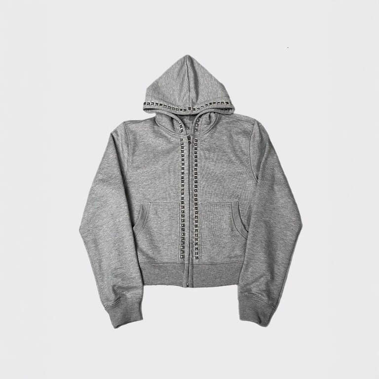 Autumn Winter New Personalized Beaded Couple Matching High Street Hip-Hop Style Hooded Cardigan Sweatshirt