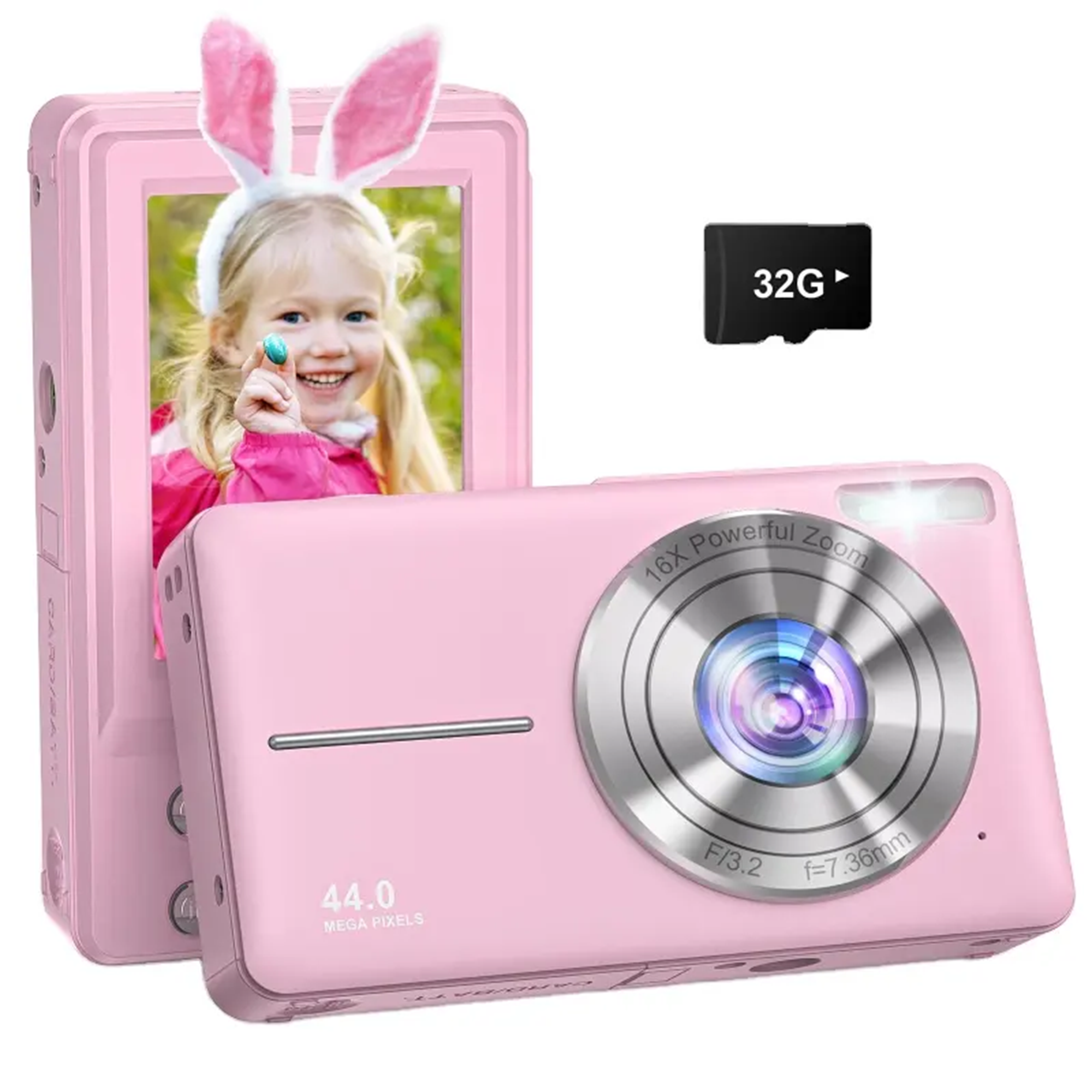 Digital Camera for Kids 44MP FHD 1080P Point and Shoot Digital Camera with 32GB SD Card 16X Zoom Anti-Shake Compact Camera Gift for Boys Girls Teens B