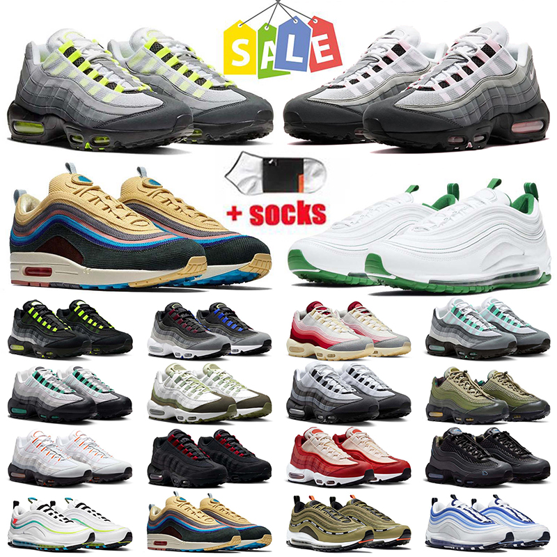Designer shoes Neon 95s for men women 97s running shoes daily outfit train sneaker Triple Black White Red Geen Blue Pink Navy mens outdoors trianers With box