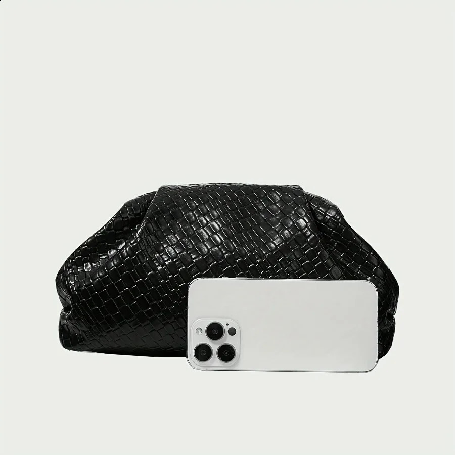 Elegant Weave Textured Ladies Clutch Bag Adjustable Strap and Clasp Clre Premium Pure Black Dinner for Weddings y250905