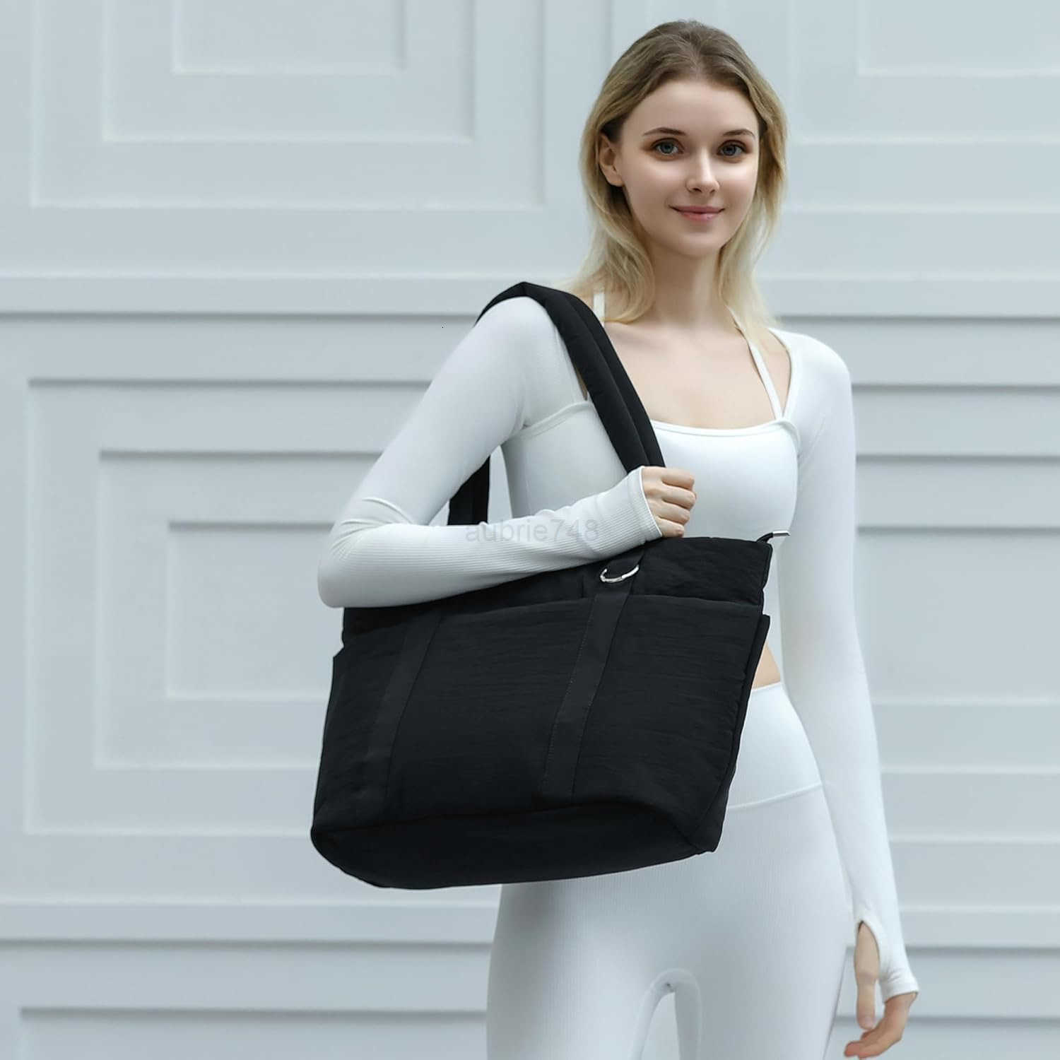 Multi Pocket Tote Bag for Women Large Puffy Shoulder Purse Handbag with Compartments for TravelWorkGYM M250904