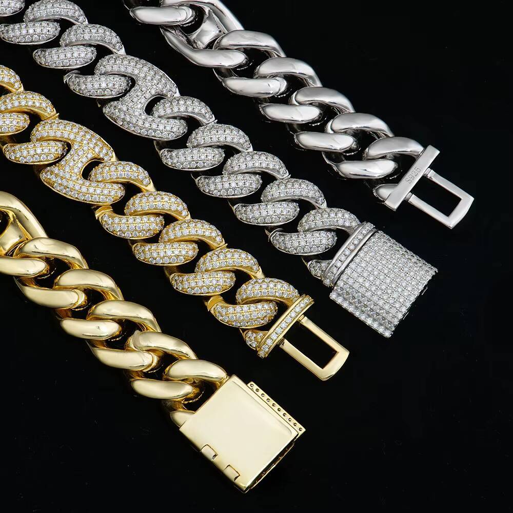 15mm Hip Hop Cuban Link Chain Necklace DVVS Moissanite Iced Out Shiny Trendy Stylish Jewelry Gold Plated for Women Men