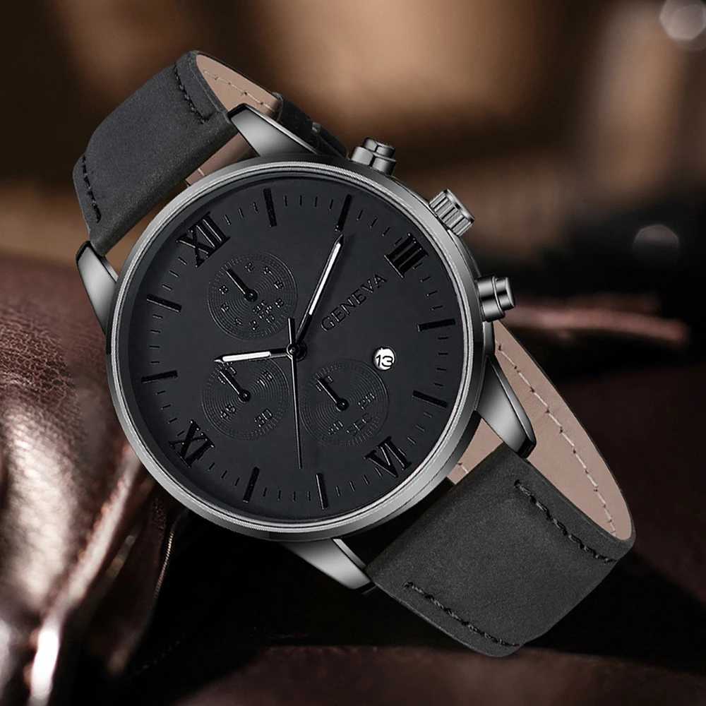 3PCS Black Mens Watch Set Business Trend Quartz Watch Bracelet Necklace Set Suitable for Daily Clothing Matching Perfect Gift X250904