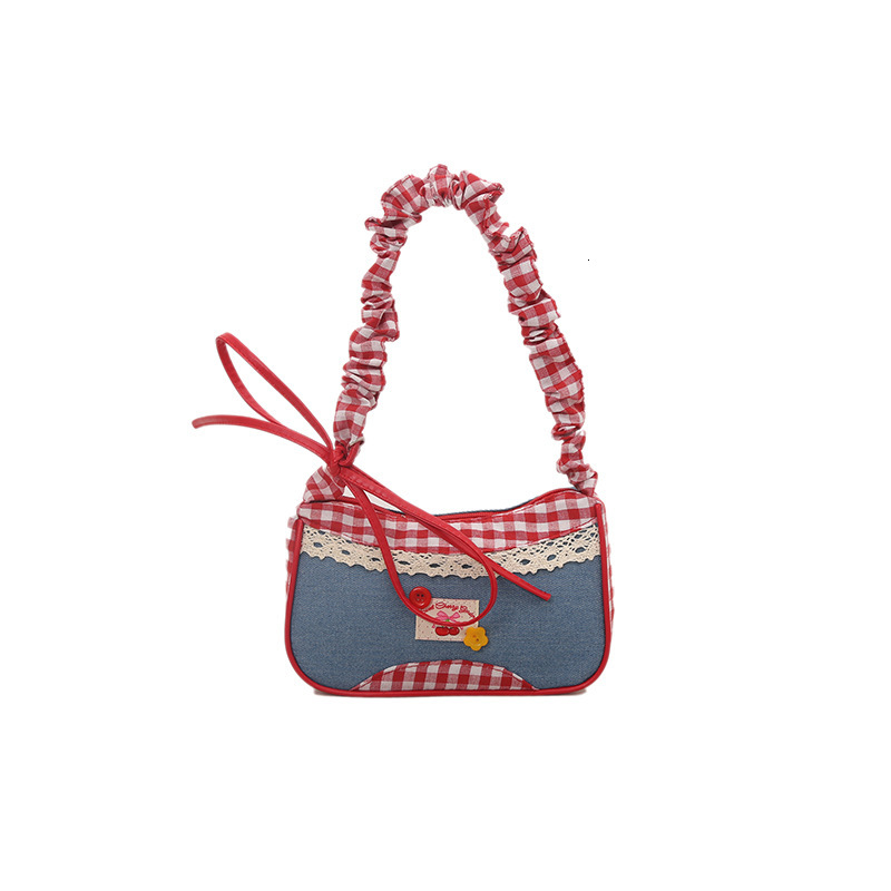 Autumn New Arrivals Red Plaid Bag for Women New Trendy Fashion College Style Handbag Fresh Cute Lace Single Shoulder Crossbody Bag