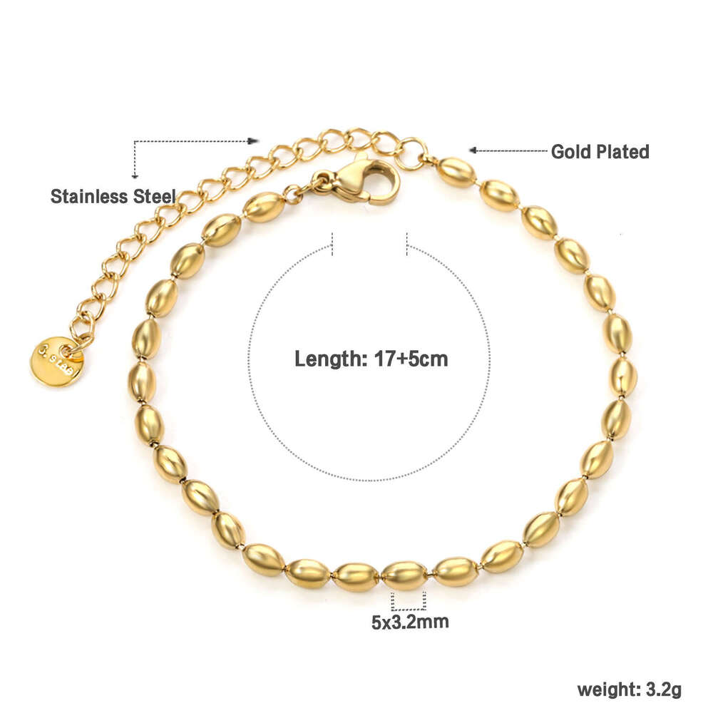 Trendy Stainless Steel Wheat-Shaped Bead for Women, Light Fashion Versatile High-End Bracelet