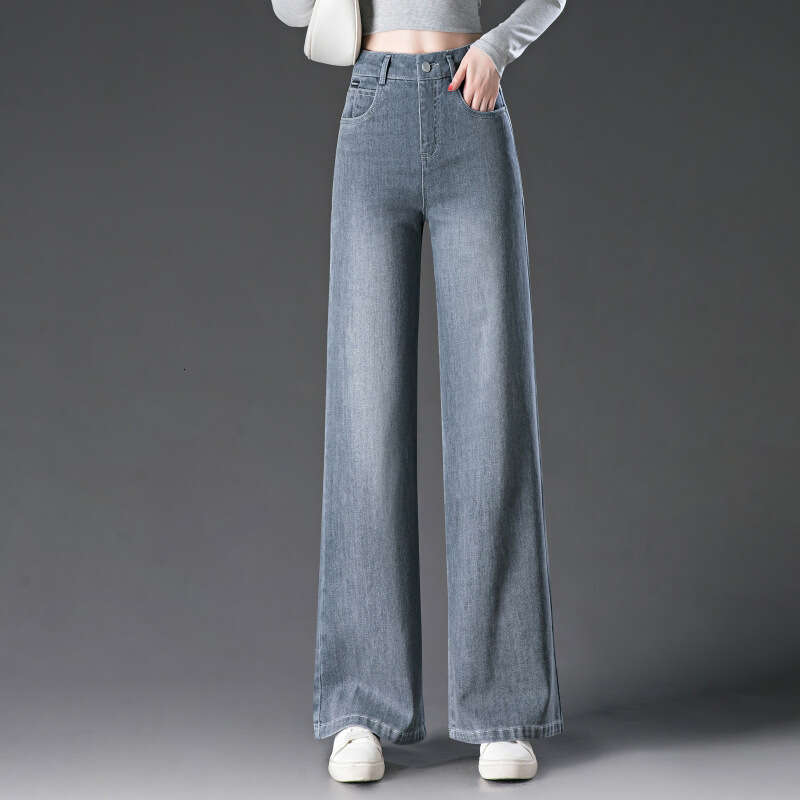 womens jeans Gray Wide-Leg Jeans for Women, New Autumn Loose High-Waist Slim Fit Fashionable, Trendy and Elegant Women's Pants 1057