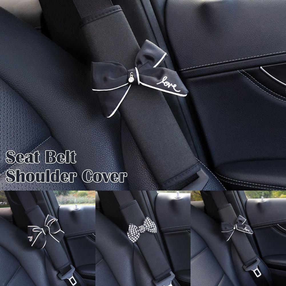 Luxury Designer Leather Car Seat Belt Shoulder Cover Cute Goddess Car Interior Decoration Seat Belt Protective Cover Four Seasons Universal Extension
