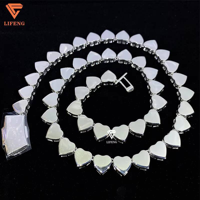 Lifeng Custom Heart Shape 10mm Cuban Link Chain Necklace for Women 925 Silver Iced Out VVS Chain Moissnaite Diamond Fine Jewelry