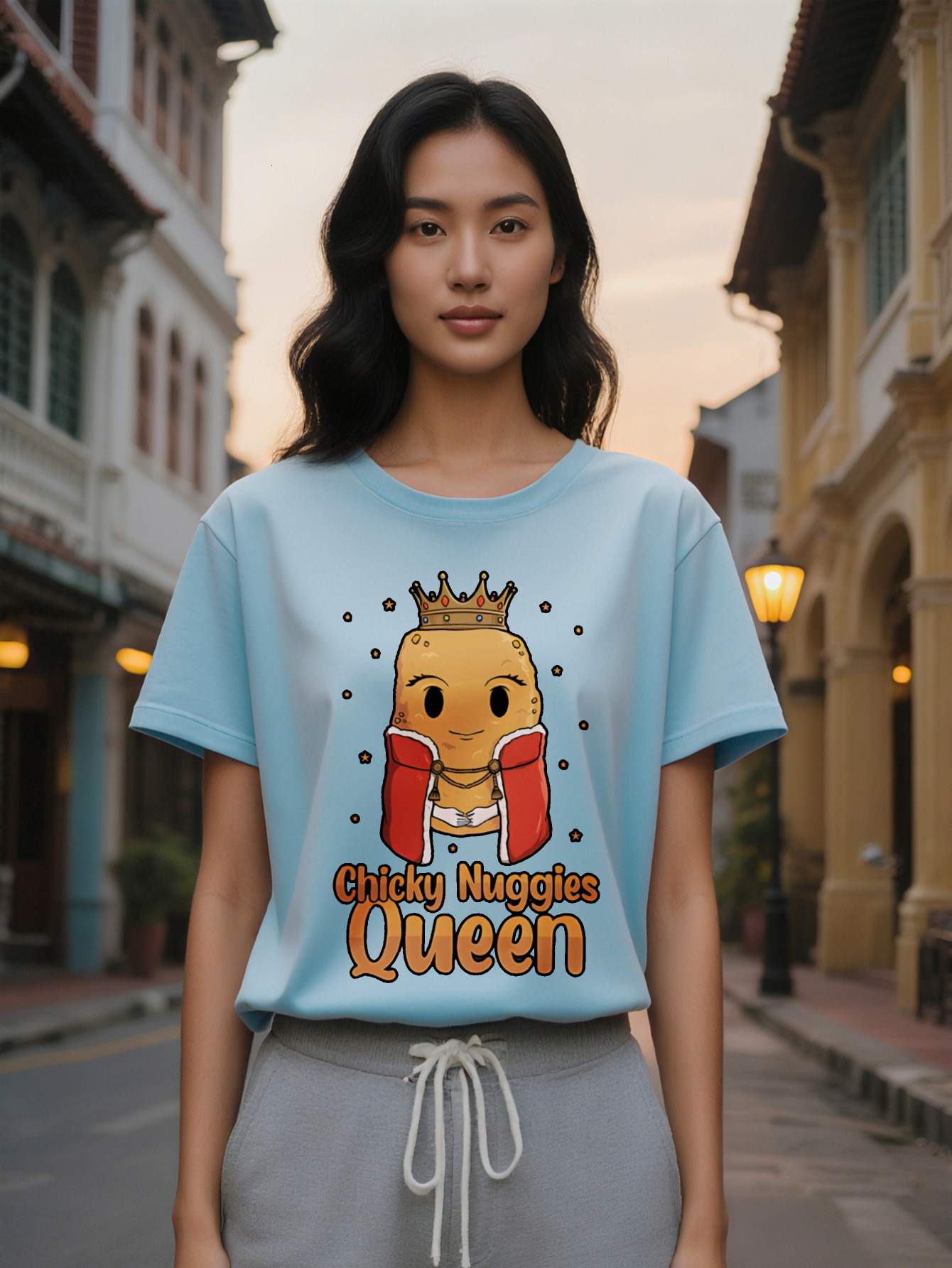 Large XL Women's Casual Round Neck T-Shirt Chocolate Pudding Crown Print Black Summer Tee Washable Regular Fit Funny Gift Plus Size