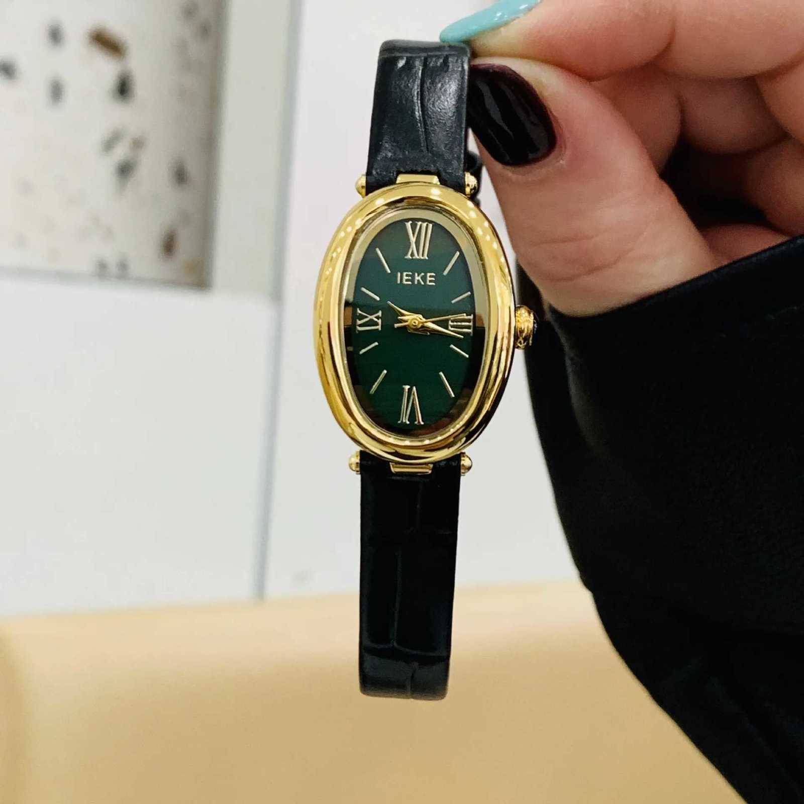 2025 Casual Quartz Wens Watch Oval Green Simple Dial Ladies Bracelet Vintage Leather Wens Watch Reloj Mujer Horloges X250904
