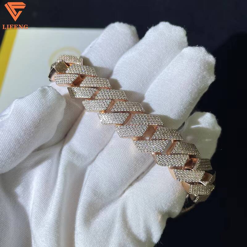 New Trendy Mens Hip Hop Bracelet Fine Jewelry Rose Gold Ice Cuban Link Chain VVS Moissanite 925 Sterling Silver Great Gift Idea