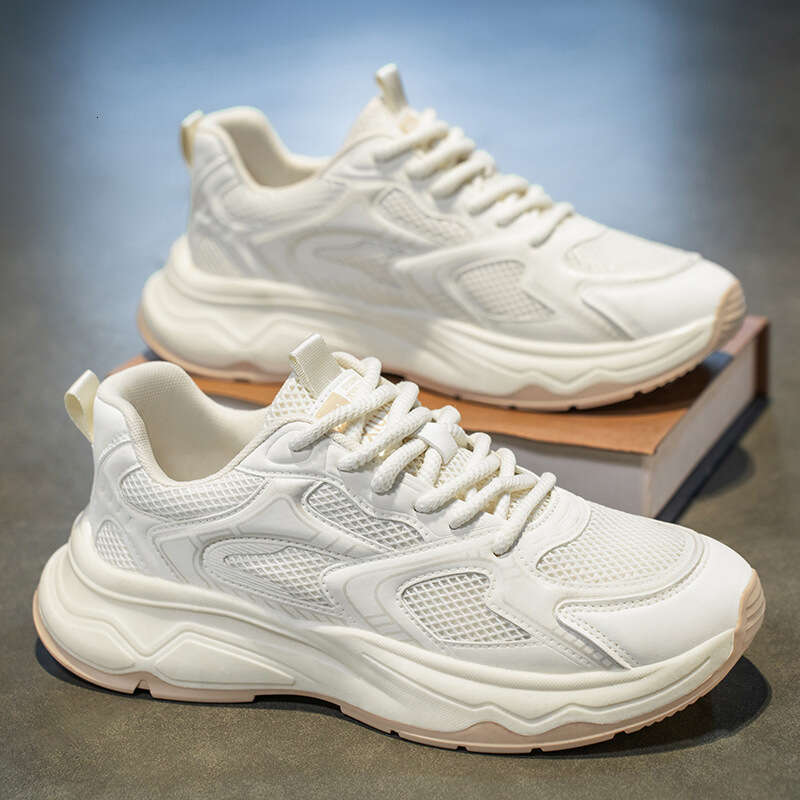 Sports New Breathable Mesh Lightweight Running Men's Casual Travel Dad White Shoes