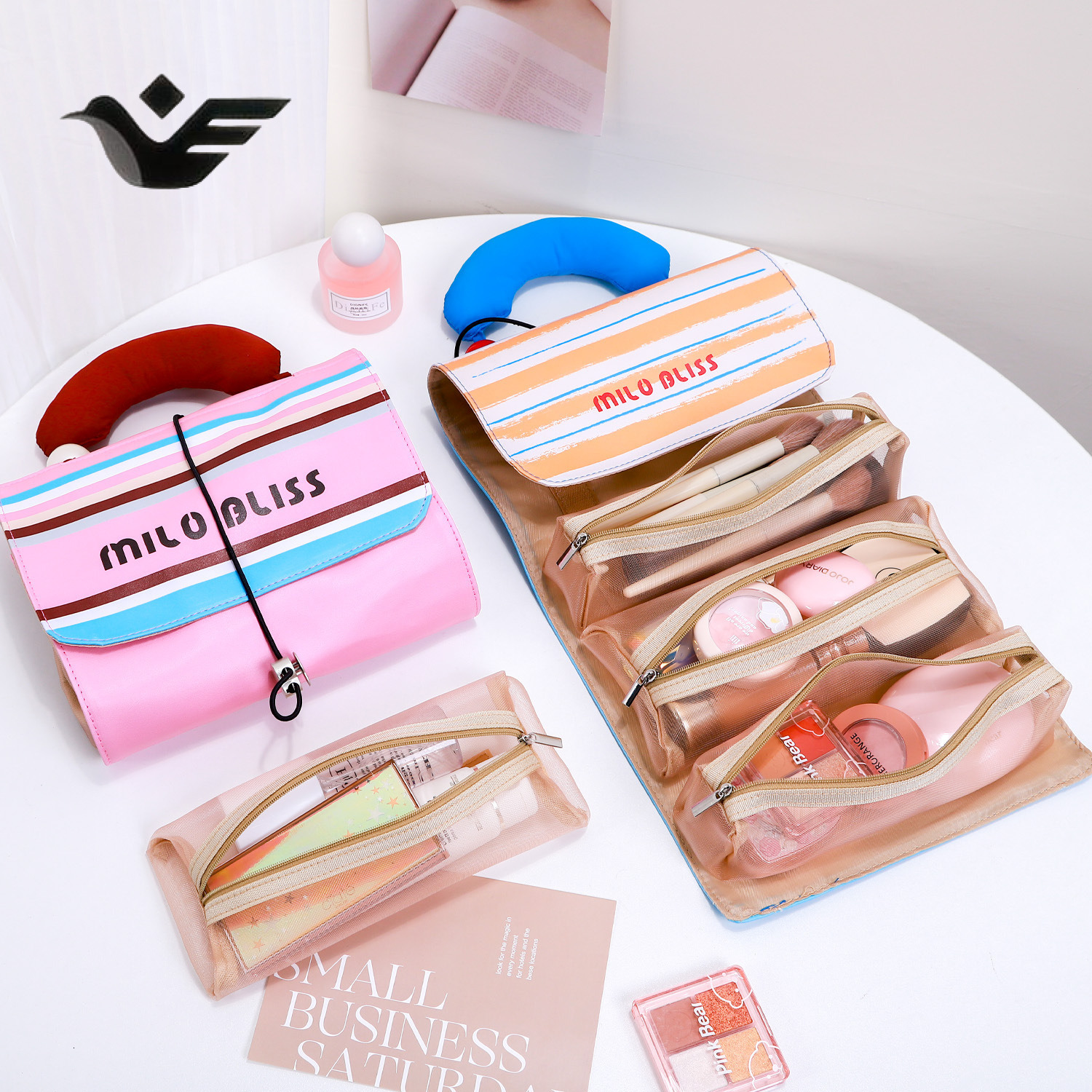 Feiyan Free Shipping New Designer Bag Luxury Shopping Bag Handheld Color-block Makeup Bag Capacity PU Leather Cosmetic Organizer Travel Storage Toilet