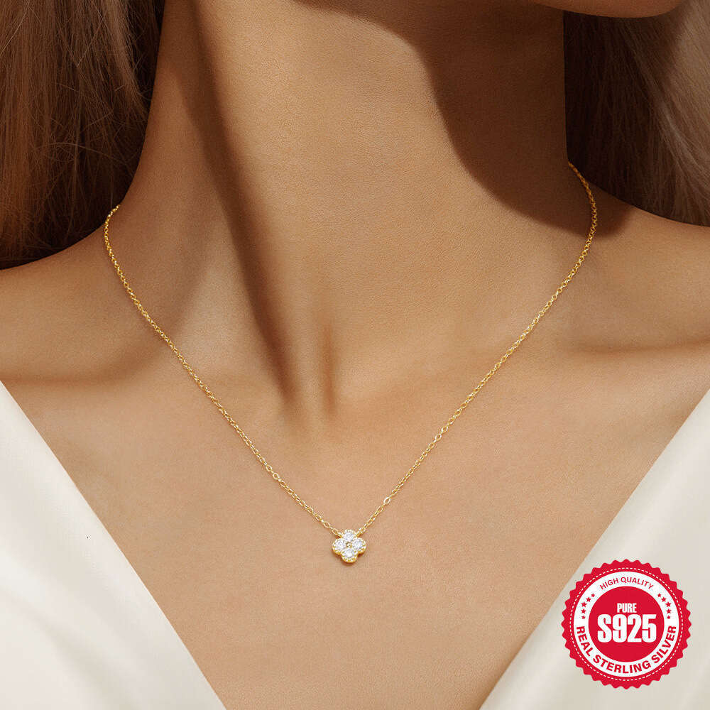 INS Style Pure Silver Petal Turquoise Inlaid Diamond Band Women's Engagement Wedding Ring Necklace Set