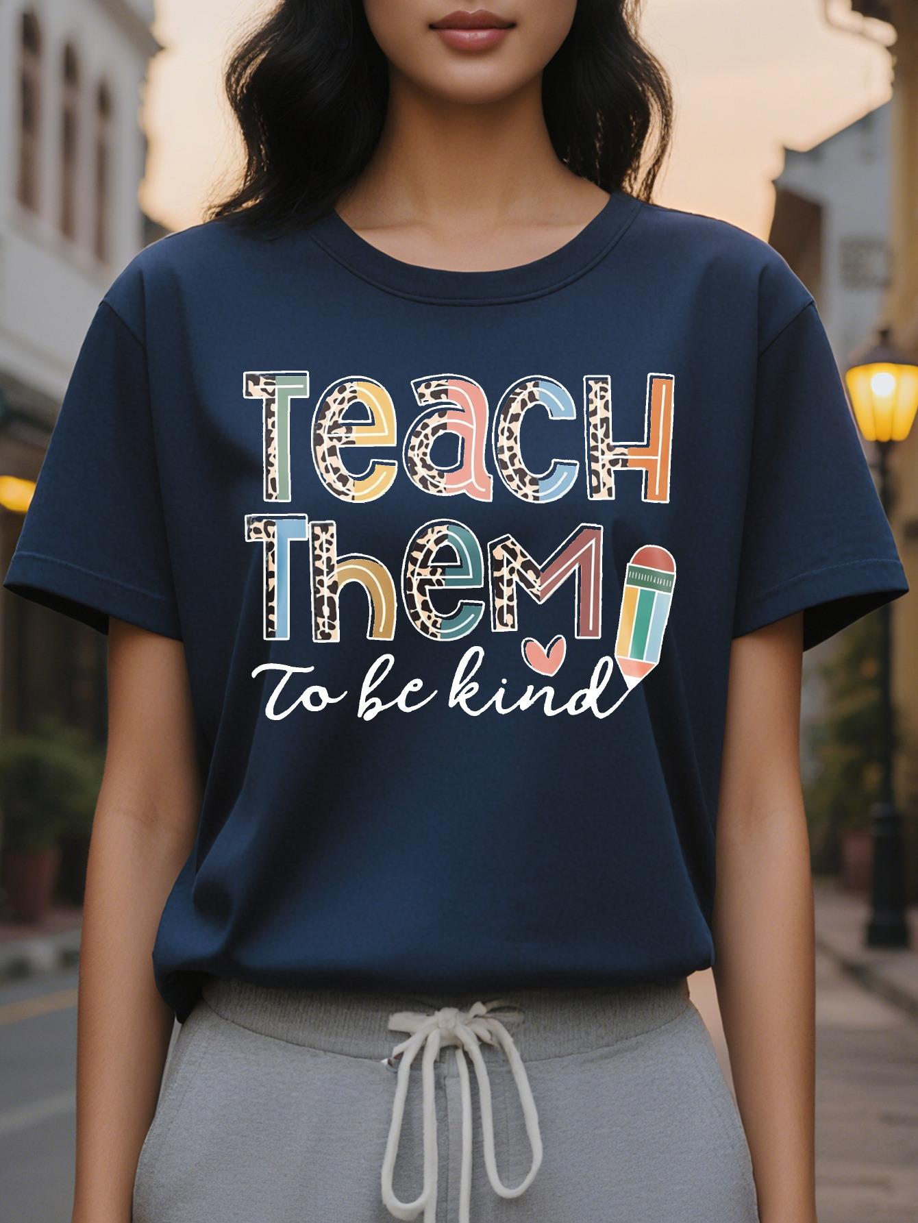 Vibrant Teach Them Print Crew Neck Short Sleeve T-Shirt Soft Breathable Relaxed Fit Perfect for Spring Summer Women
