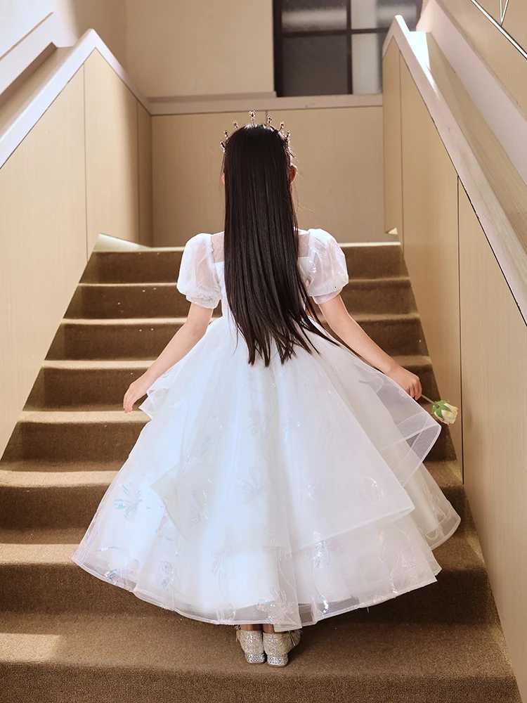 14T Cute Kids Princess Lace Tulle Short Dress Flower Performance Dresses Girls Birthday Party Dress for Formal Princess Dress Z250904