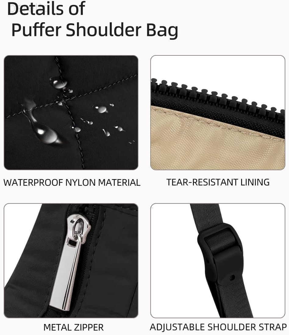Quilted Puffer Tote Bag for WomenSmall Puffer Crescent Shoulder BagQuilted Nylon Crossbody Bag with Adjustable Strap M250903
